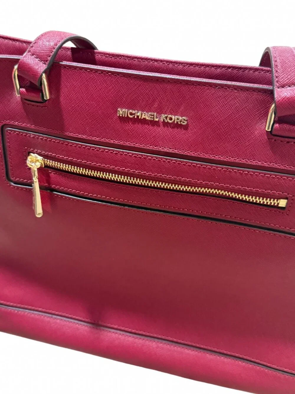 Michael Kors Sady Large Saffiano Leather Laptop Tote Bag Wine Red